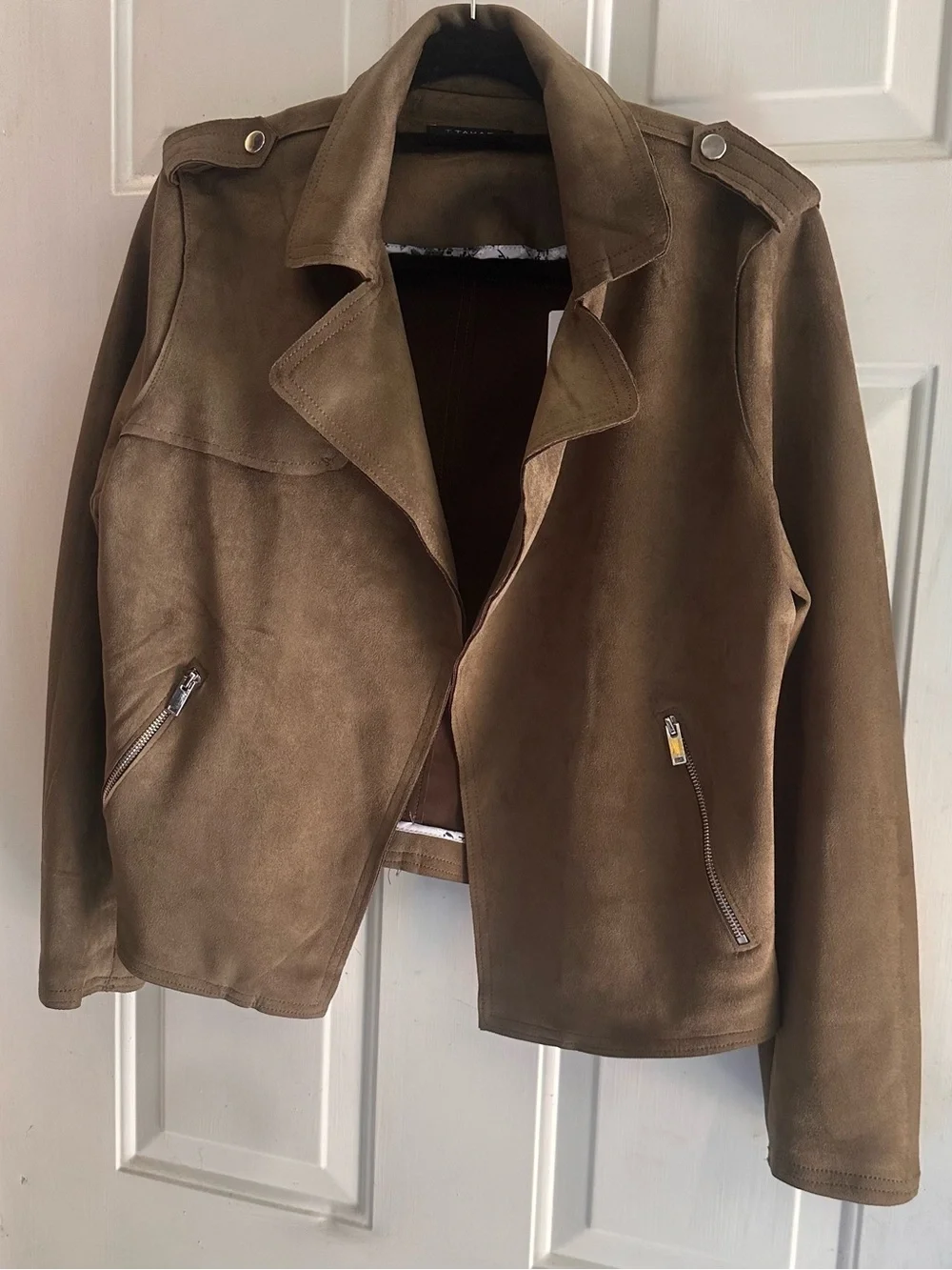 Women’s Suede Moto Jacket - Olive Green